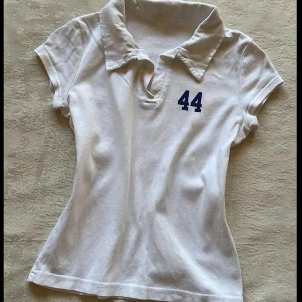 White Polo Shirt with Blue Number 44